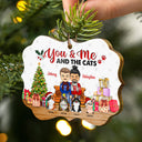 Christmas Chibi Couple You & Me And The Pets - Christmas Gift For Dog Lovers And Cat Lovers - Personalized Wooden Ornament