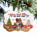Christmas Chibi Couple You & Me And The Pets - Christmas Gift For Dog Lovers And Cat Lovers - Personalized Wooden Ornament