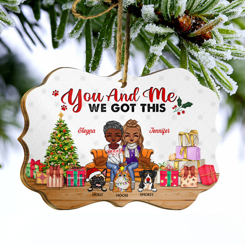 Christmas Chibi Couple You & Me And The Pets - Christmas Gift For Dog Lovers And Cat Lovers - Personalized Wooden Ornament