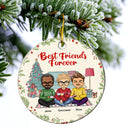 Besties Siblings Always Sisters - Christmas Gift For Best Friends And Siblings - Personalized Custom Circle Ceramic Ornament