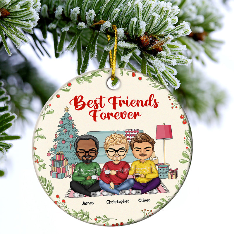 Besties Siblings Always Sisters - Christmas Gift For Best Friends And Siblings - Personalized Custom Circle Ceramic Ornament