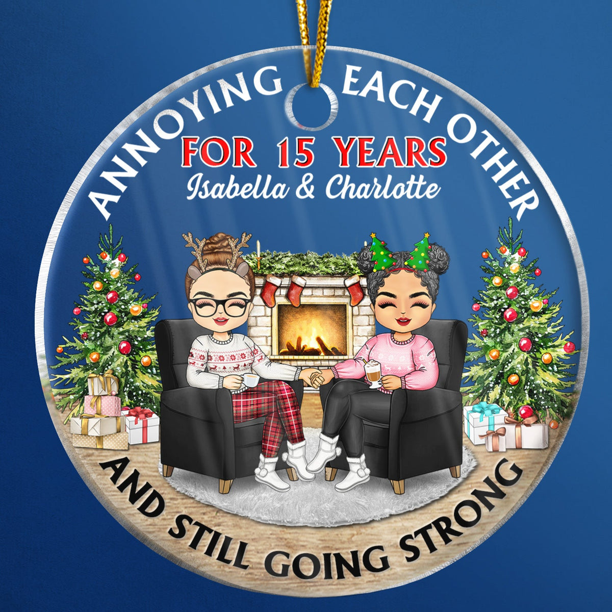 Christmas Family Chibi Couple Annoying Each Other Since - Gift For Couples - Personalized Custom Circle Acrylic Ornament