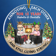 Christmas Family Chibi Couple Annoying Each Other Since - Gift For Couples - Personalized Custom Circle Acrylic Ornament