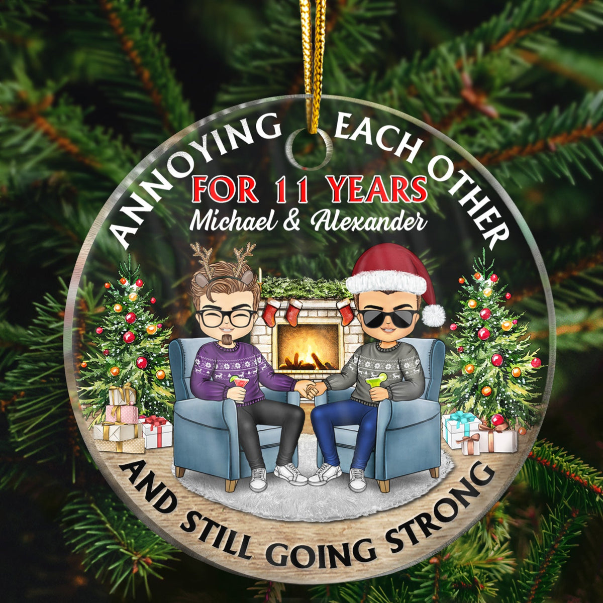 Christmas Family Chibi Couple Annoying Each Other Since - Gift For Couples - Personalized Custom Circle Acrylic Ornament