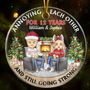 Christmas Family Chibi Couple Annoying Each Other Since - Gift For Couples - Personalized Custom Circle Acrylic Ornament