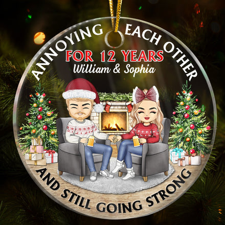 Christmas Family Chibi Couple Annoying Each Other Since - Gift For Couples - Personalized Custom Circle Acrylic Ornament