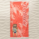 Vacation Stripe Flamingo Lobster Pineapple Shark - Birthday, Anniversary, Travel Gift For Woman, Man - Personalized Beach Towel