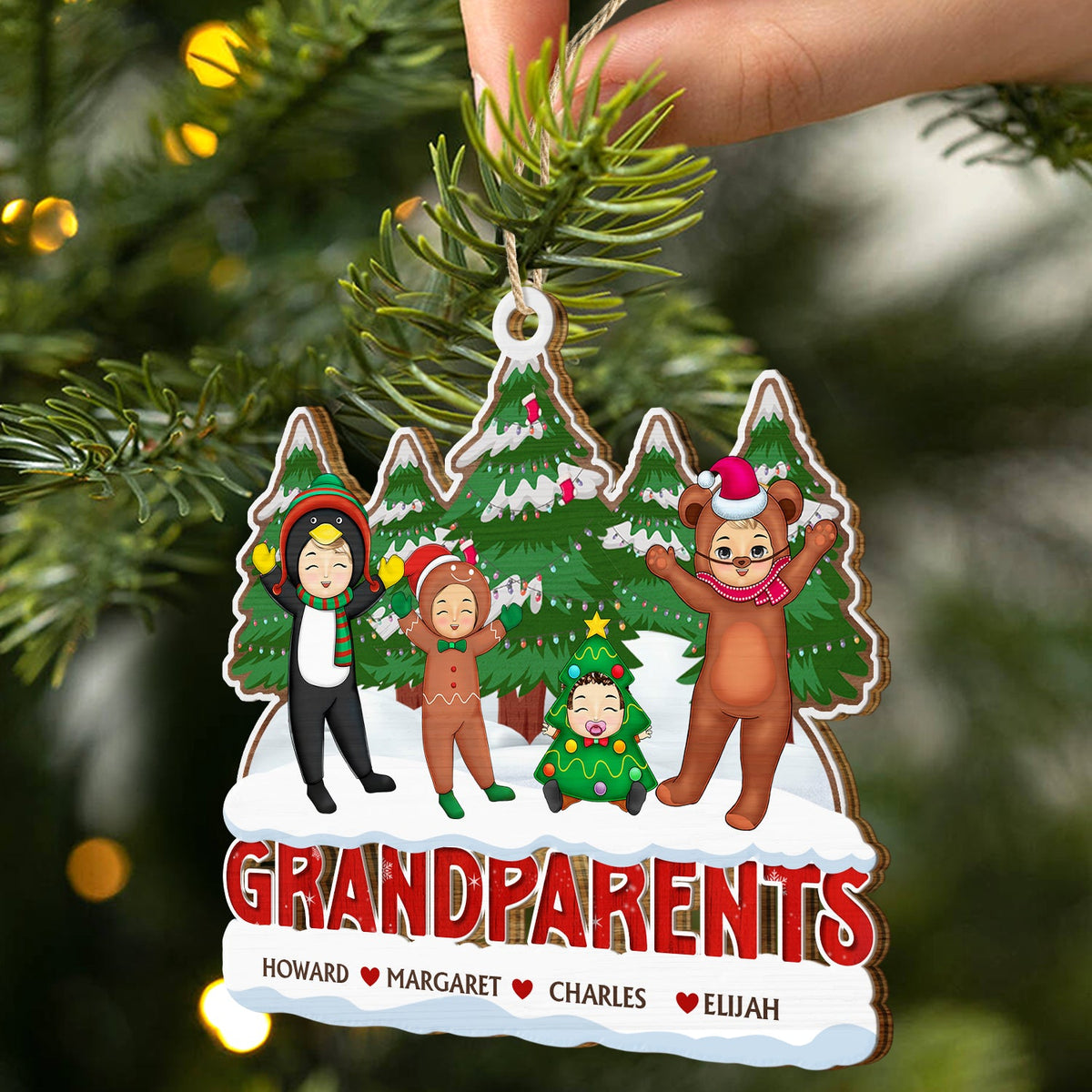 Christmas Cosplay Grandkids Nana Papa Mommy Dad - Loving Gift For Grandpa, Grandma, Grandparents - Personalized Wooden Cutout Ornament