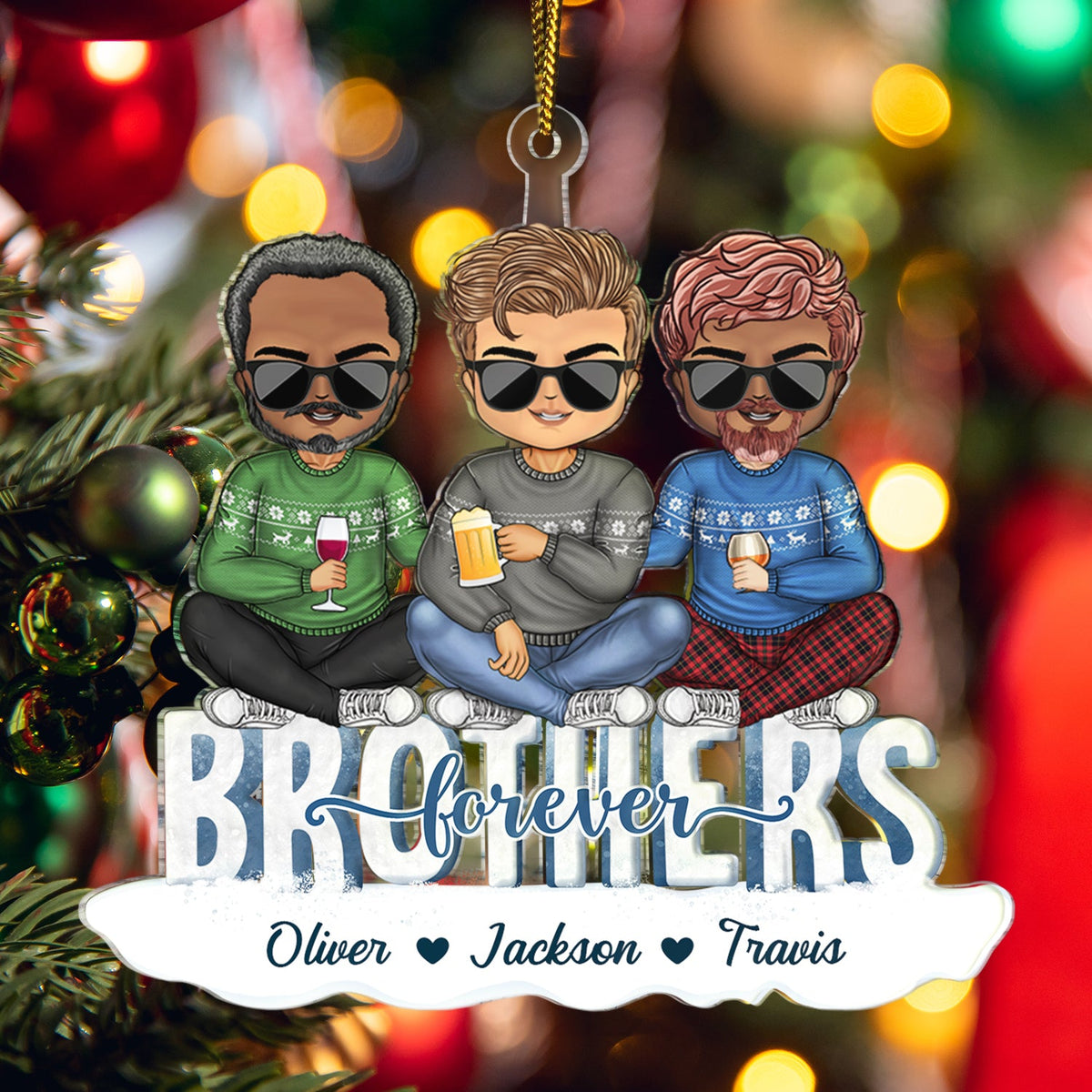 Sisters Brothers Forever - Christmas Gift For Siblings - Personalized Cutout Acrylic Ornament