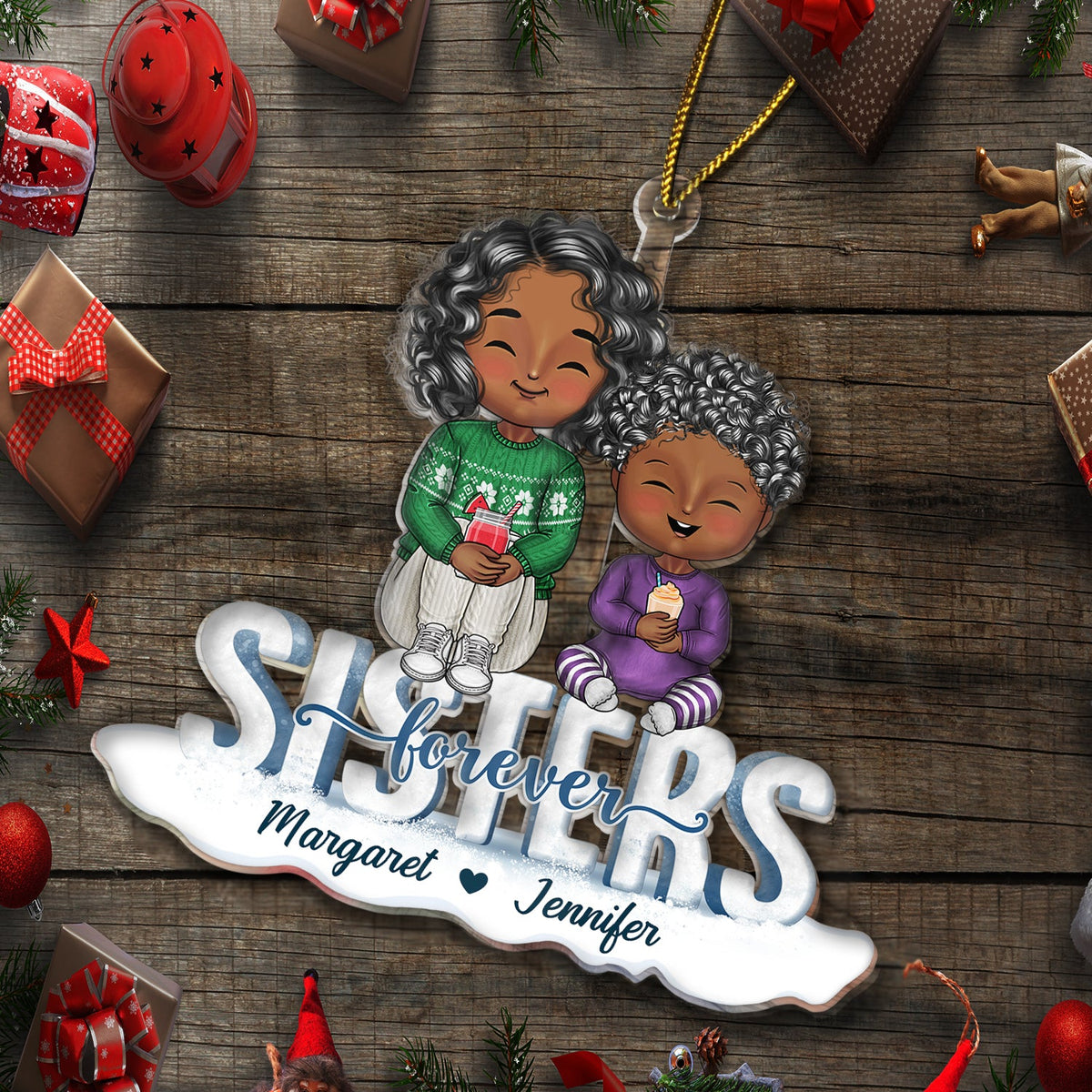 Sisters Brothers Forever - Christmas Gift For Siblings - Personalized Cutout Acrylic Ornament