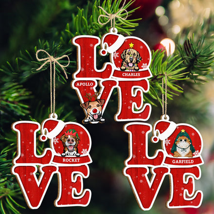 Love Dogs Cats - Christmas Gift For Pet Lovers - Personalized Wooden Cutout Ornament