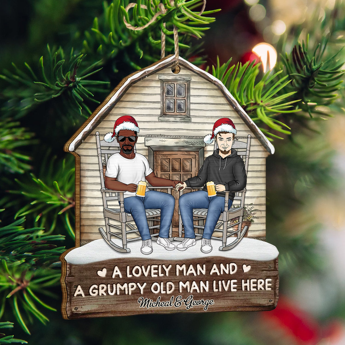 A Lovely Lady And A Grumpy Old Man Live Here - Christmas Gift For Couples - Personalized Custom Shaped Wooden Ornament