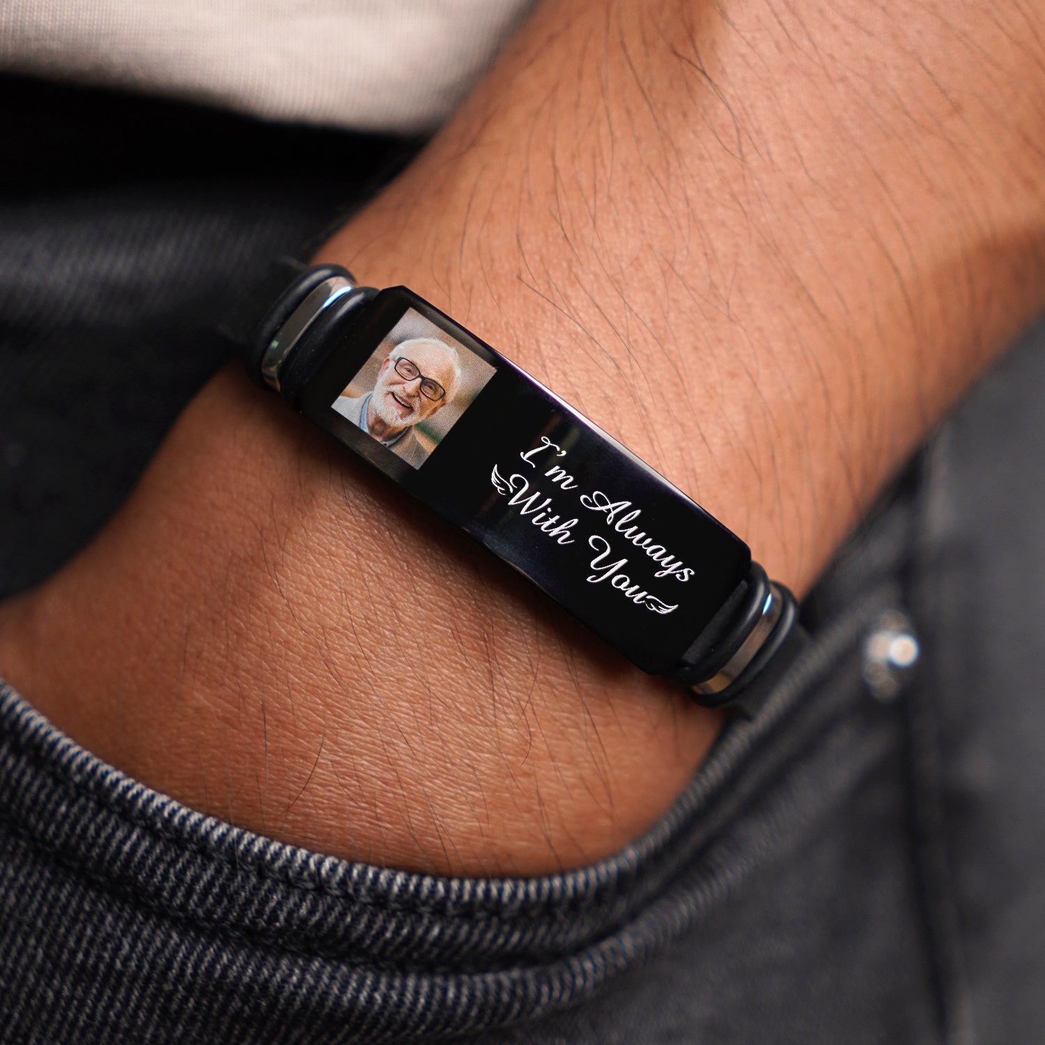 Custom Photo I'm Always With You - Memorial Gift For Family, Friend - Personalized Wristband Bracelet