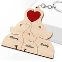 Love Elephant Family - Gift For Mother, Father, Family - Personalized Wooden Keychain
