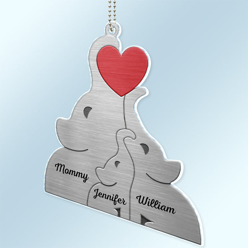 Love Elephant Family - Gift For Mother, Father, Family - Personalized Acrylic Car Hanger