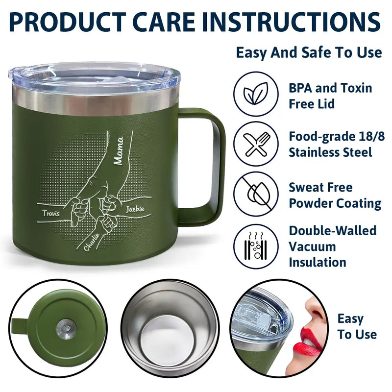 Hand In Hand, I Will Always Protect You - Personalized 14oz Stainless Steel Tumbler With Handle