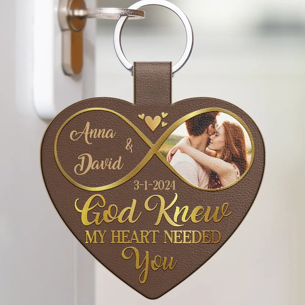 Custom Photo God Knew My Heart Needed You - Personalized Custom Shaped Leather Keychain