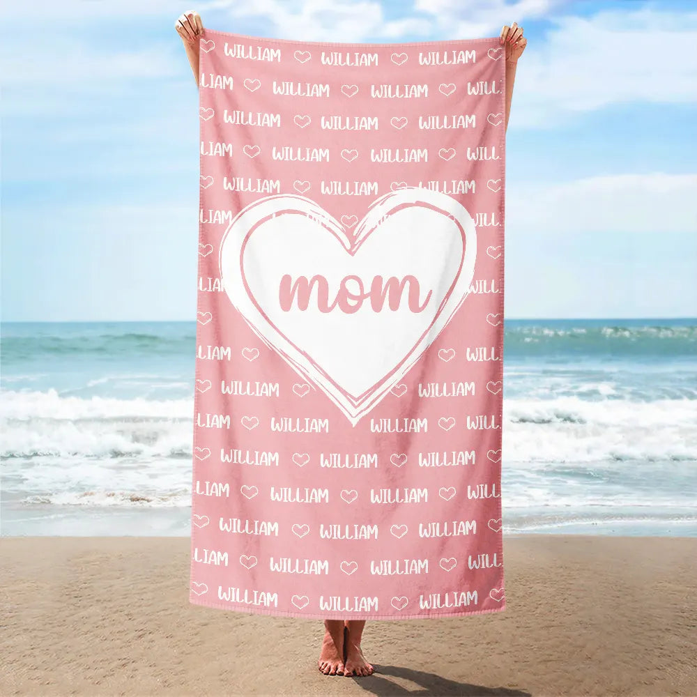 Grandkids, Kids Names For Grandma, Mom - Personalized Beach Towel