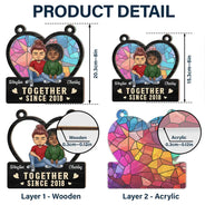 Heart Chibi Old Couple Together Since - Personalized Window Hanging Suncatcher Ornament
