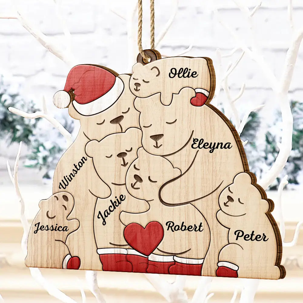 Christmas Bear Family - Personalized Custom Shaped Wooden Ornament