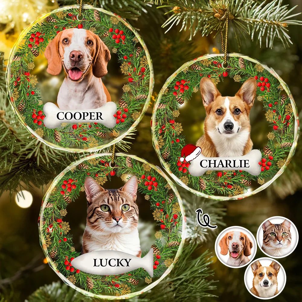 Custom Photo In Loving Memory Pet Memorial - Personalized Combo Circle Glass Ornament