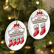 Family Red Sock Stocking Merry Christmas 2024 - 3D Inflated Effect Printed Personalized Circle Ceramic Ornament