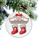 Family Red Sock Stocking Merry Christmas 2024 - 3D Inflated Effect Printed Personalized Circle Ceramic Ornament