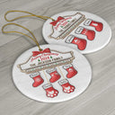 Family Red Sock Stocking Merry Christmas 2024 - 3D Inflated Effect Printed Personalized Circle Ceramic Ornament