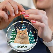 Custom Photo Pet Face Christmas Trees - Personalized Combo Circle Glass Ornament