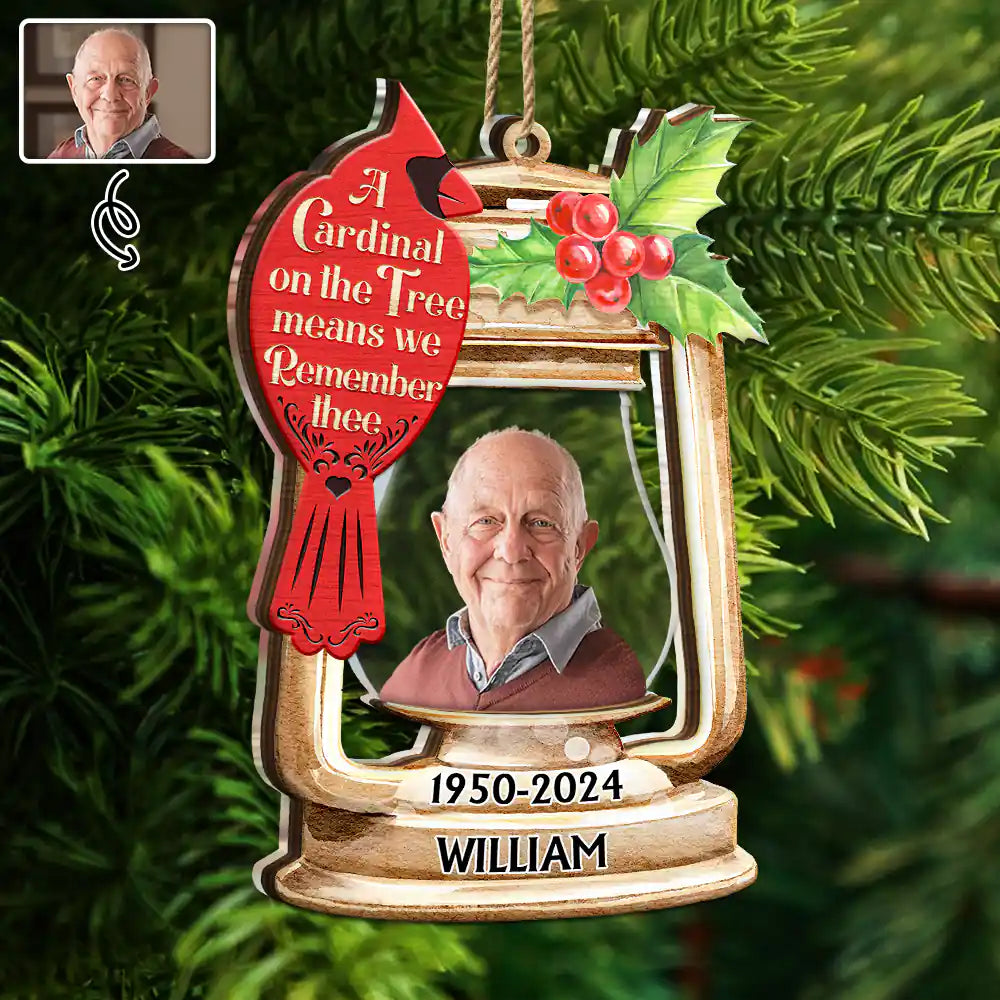 Custom Photo Memorial A Cardinal On The Tree - Personalized 2-Layered Mix Ornament