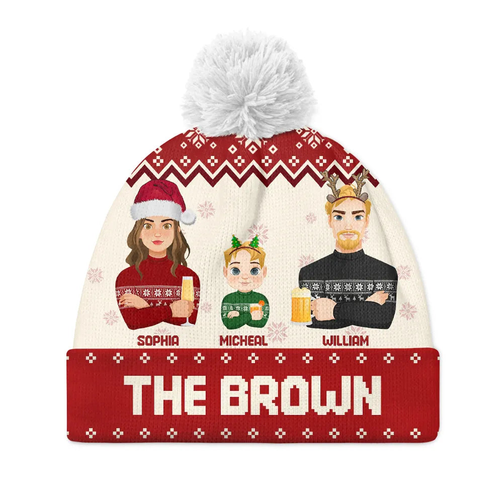 Flat Art Family Grandparents, Parents, Kids, Friends - Personalized Bobble Beanie Hat