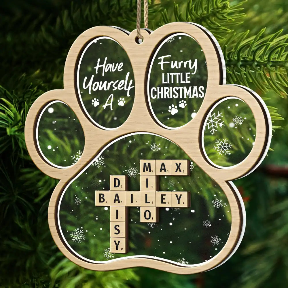 Dog Cat Furry Little Christmas Crossword Scrabble - Personalized 2-Layered Mix Ornament