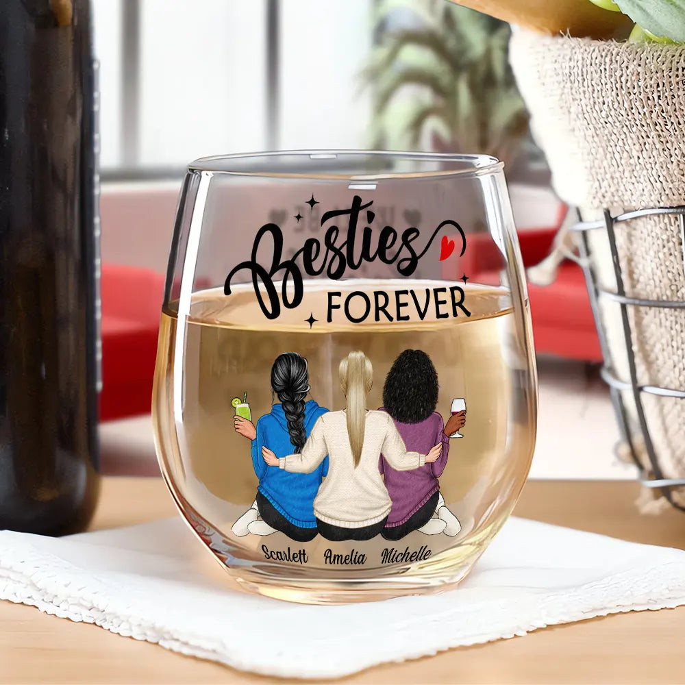 Gift For Bestie - Countless Memories Our Friendship Is Endless Besties - Personalized Stemless Wine Glass