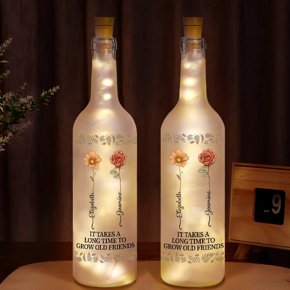 Birth Flower Grow An Old Friend Bestie - Personalized Bottle Light