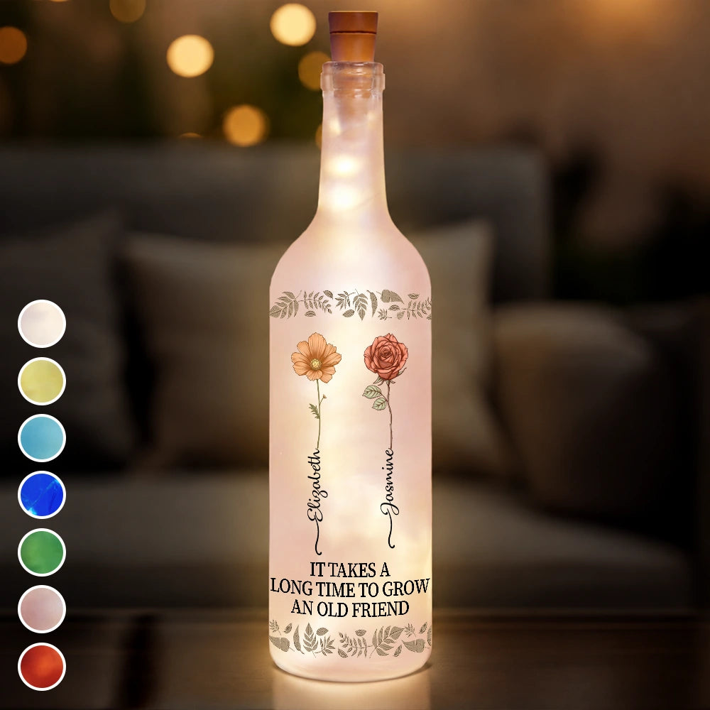 Gift For Bestie - Birth Flower Grow An Old Friend Bestie - Personalized Bottle Light
