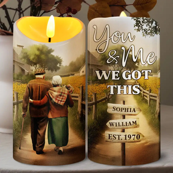 Gift For Wife, Old Couples - Painting Old Couple You And Me We Got This - Personalized Flameless LED Candle