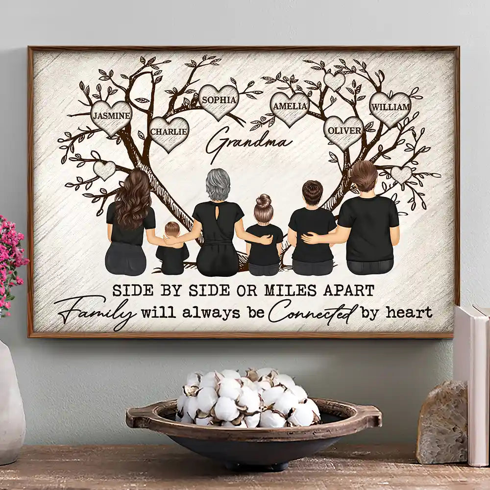 Grandma Mom Family Will Always Be Connected By Heart - Personalized Poster