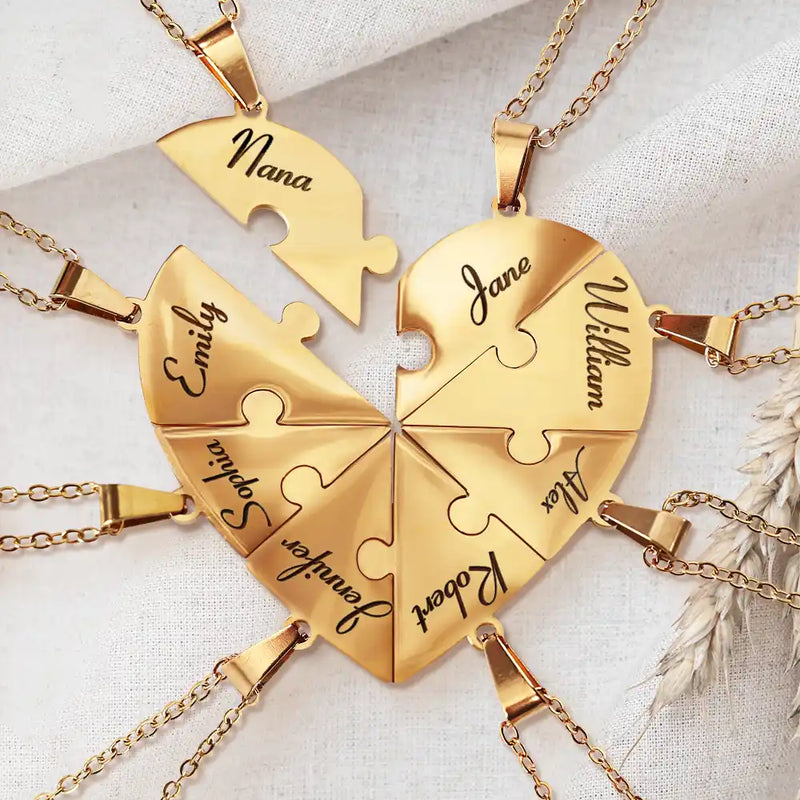 Gift For Grandma - Grandma Nana Sweethearts Grandkid Love - Personalized Heart Puzzle Necklace Set
