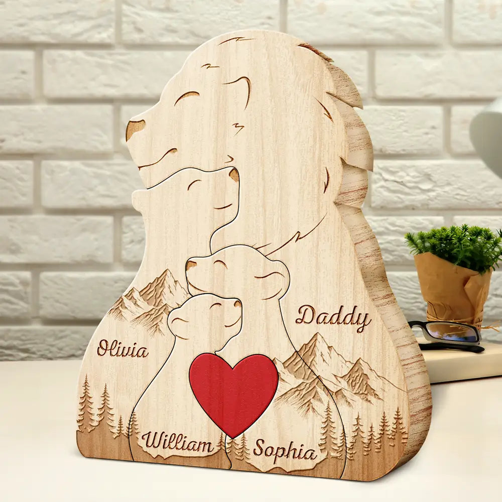 Family Lions - Gift For Parents, Father, Mother - Personalized Custom Shaped Wooden Puzzle