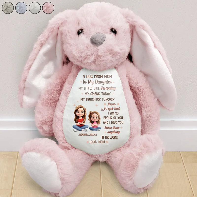 Gift For Mother, Gift For Daughter, Mom - Daughters (Adult), Happy - A Hug From Mom 3D Effect - Personalized Soft Toy Bunny