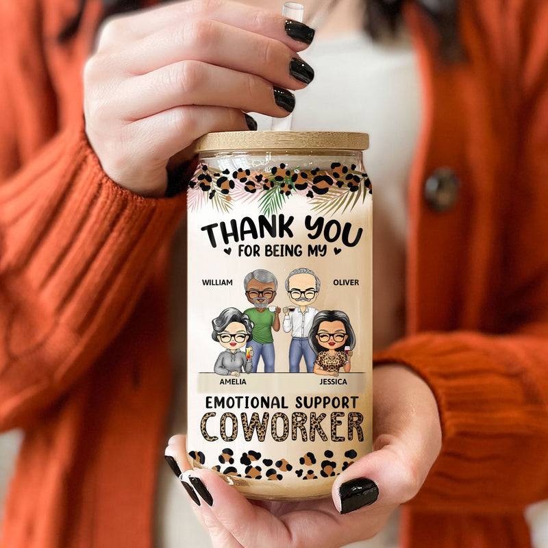 Thank You For Being My Emotional Coworker - Gifts For Colleagues, Besties - Personalized Clear Glass Can