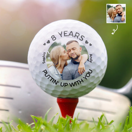 Custom Photo Puttin' Up With You - Gift For Golf Lover, Golfer, Husband, Couples - Personalized Golf Ball