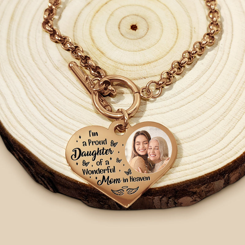 Custom Photo I'm A Proud Daughter - Memorial Gift For Women, Daughters, Mom, Dad - Personalized Heart Bracelet