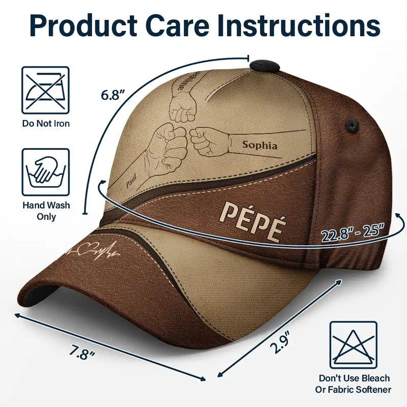 Gift For Husband,Parents,Gift For Yourself,Gift For Men,Gift For Grandpa,Gift For Father,Love,French,Gift For Grandparents,Non-Eng,Icon,Proud - Check Poing Contre Poing Grand-père Papa Avec Enfants - Casquette Classique Personnalisée