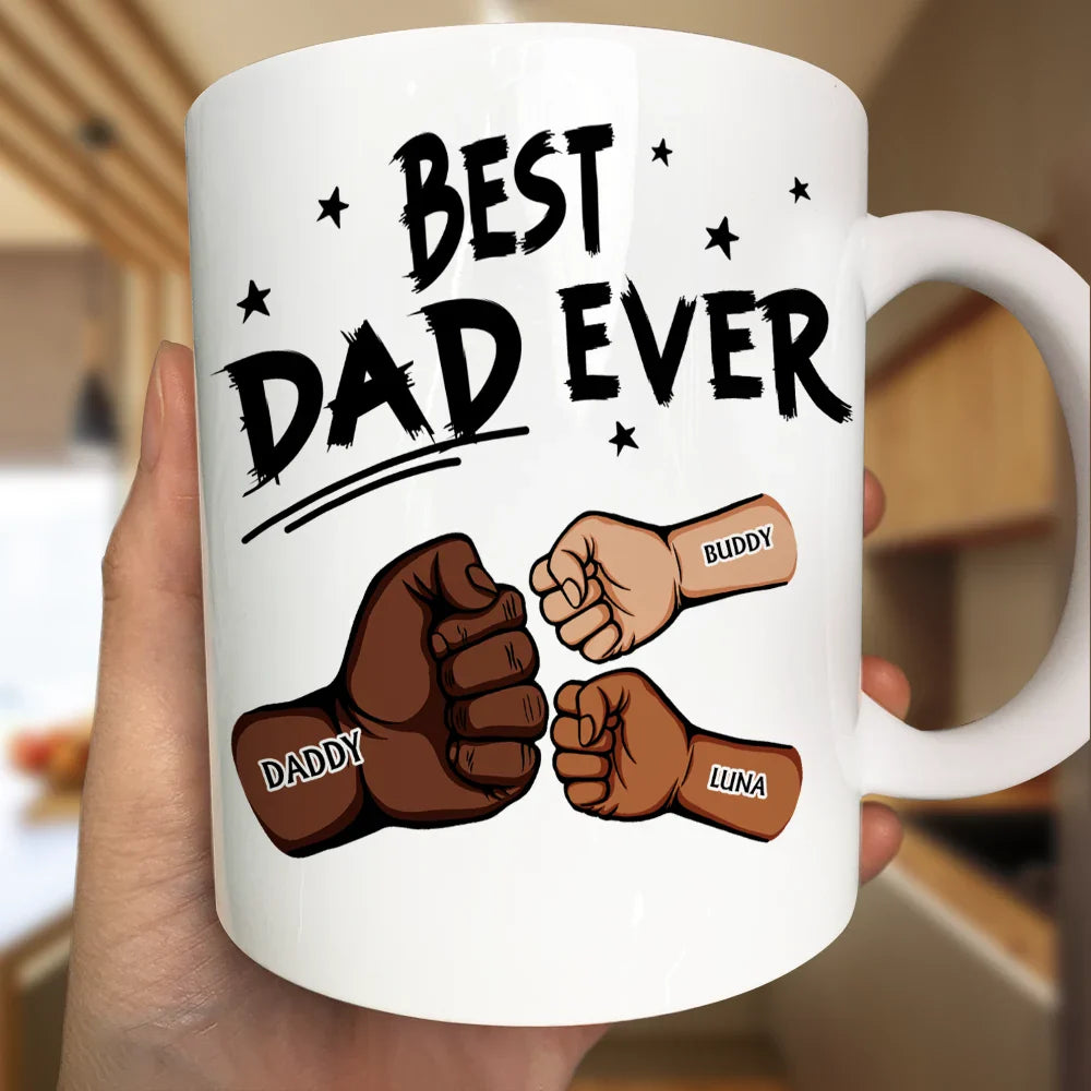 Best Dad Ever Pet And Kid Hand Punch Colorful - Personalized Mug