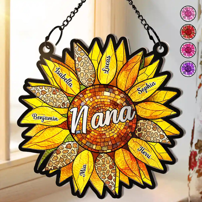 Nana’s Family Sunflower of Love - Personalized Window Hanging Suncatcher Ornament