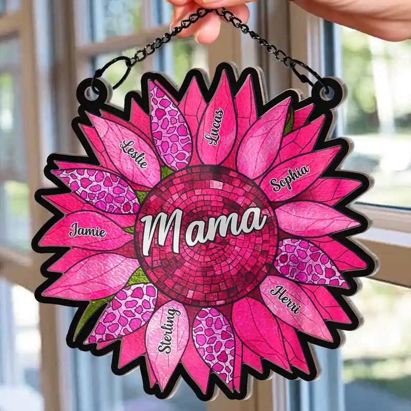 Nana’s Family Sunflower of Love - Personalized Window Hanging Suncatcher Ornament