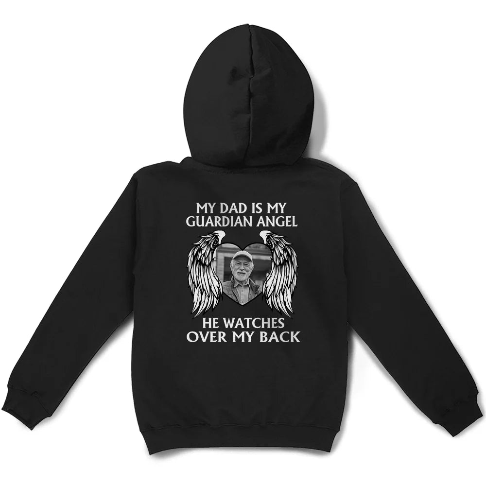 Custom Photo My Dad Is My Guardian Angel Memorial - Personalized T Shirt