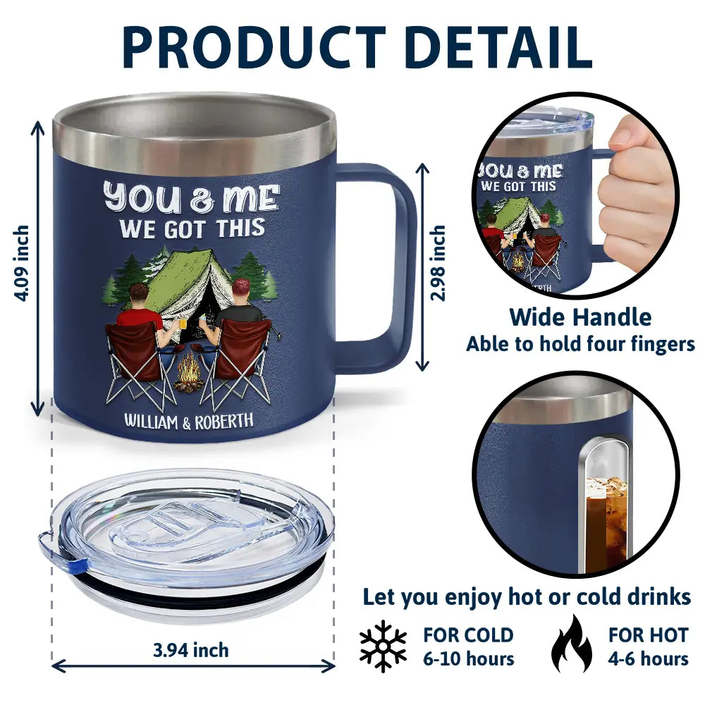 Let's Sit By The Campfire - Personalized 14oz Stainless Steel Tumbler With Handle