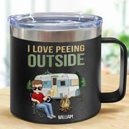 I Love Peeing Outside Camping - Personalized 14oz Stainless Steel Tumbler With Handle